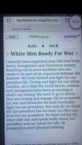 Craigslist white supremacist ad, inspired by Roof and the Alt Right 