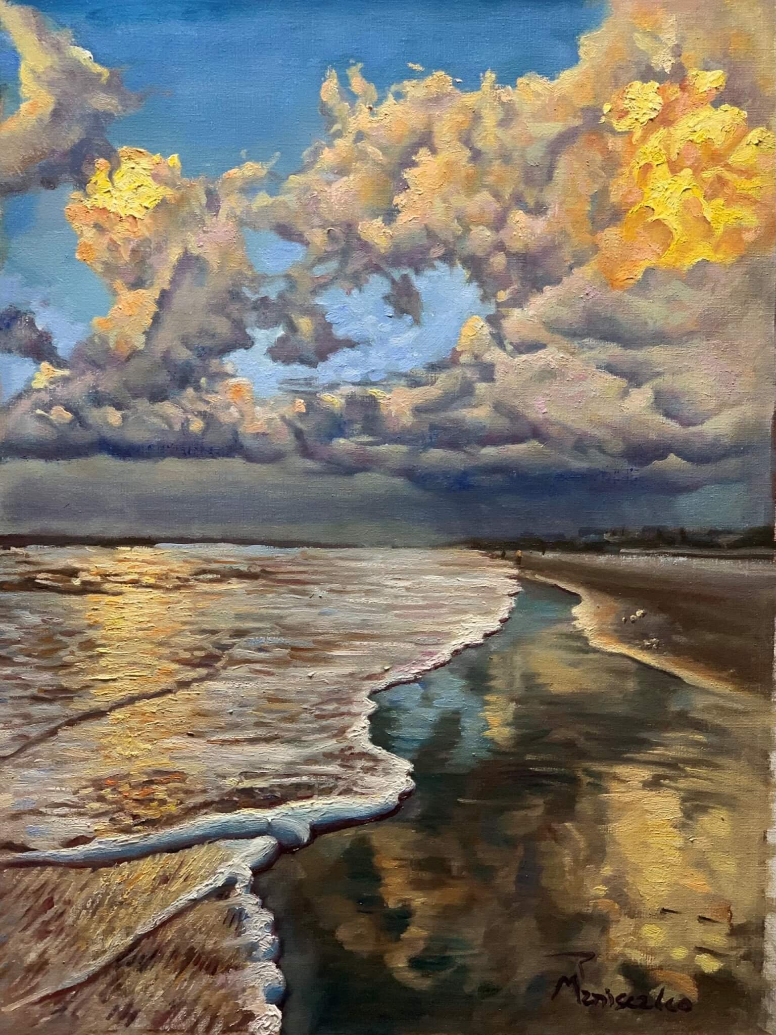 Beach Reflections Distant Storm